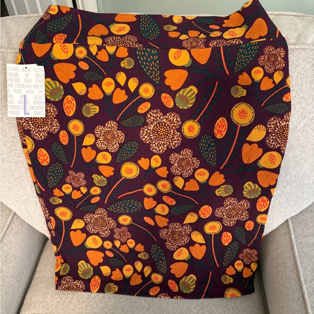 LuLaRoe Cassie Pencil Skirt - Burgundy with Orange Floral